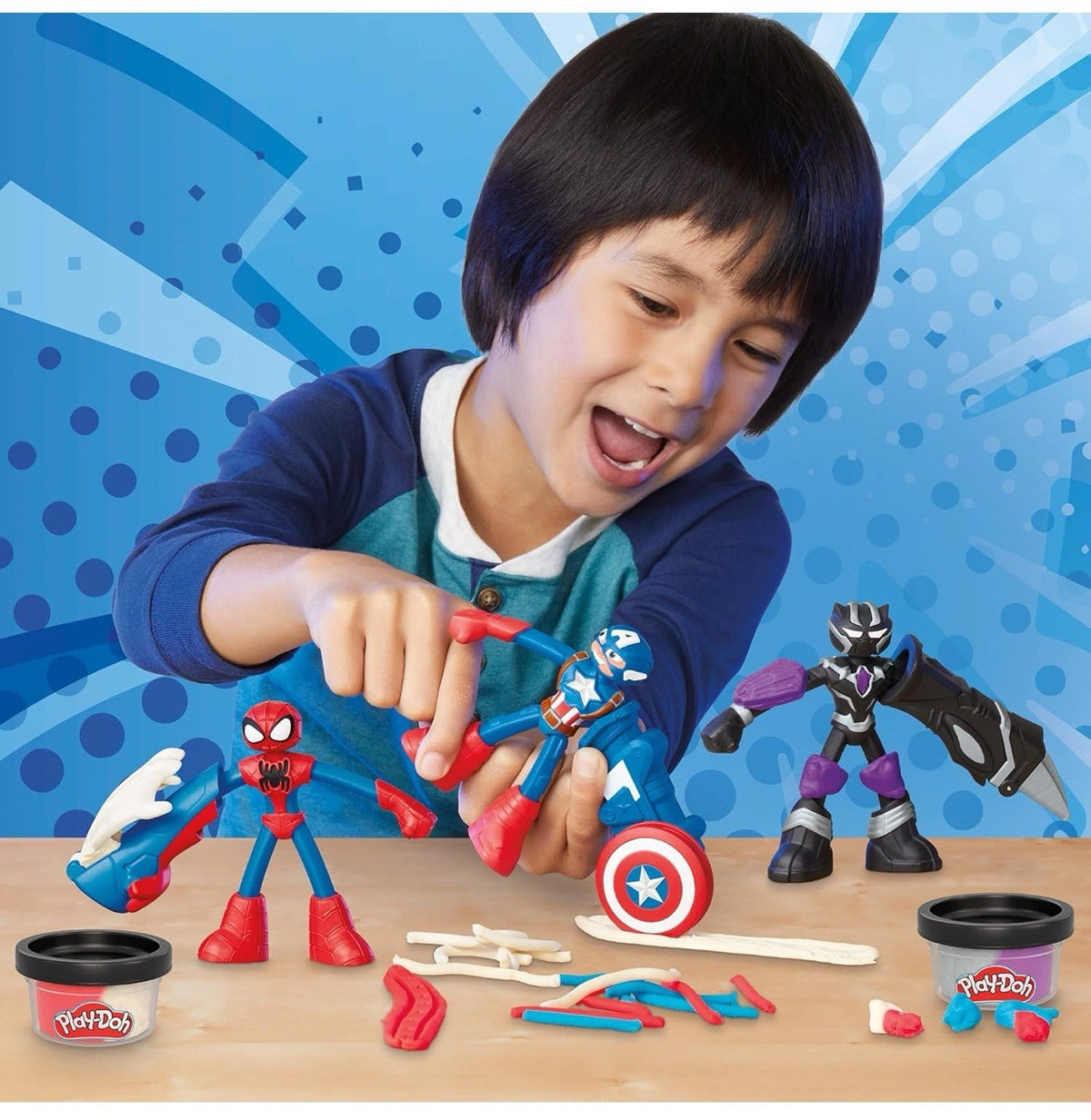 Play-Doh Marvel Hero Adventure Playset – Captain America, Black Panther & Spider-Man