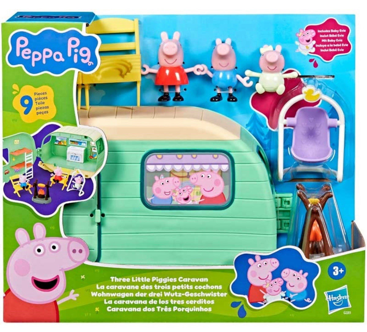 Peppa Pig Three Little Piggies Caravan Playset – 3 Figures inc. Baby Evie
