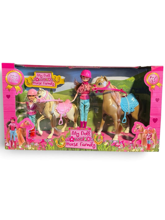 My Doll & Horse Family Play Set – 2 Dolls & 2 Horses, Stable Scene