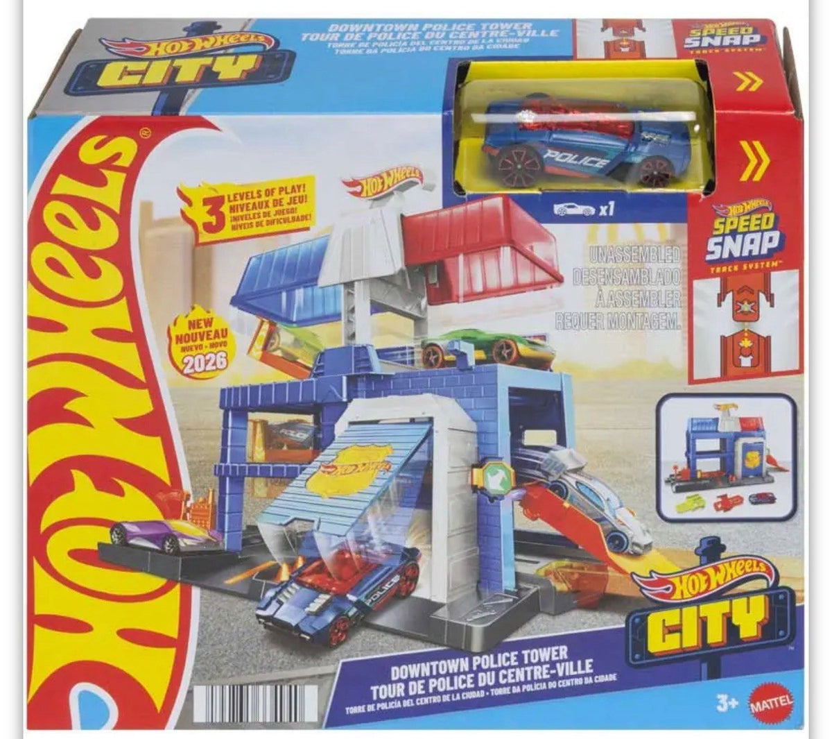 Hot Wheels City Downtown Police Tower Playset – Includes Police Car, Ages 3+