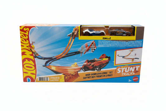 Hot Wheels Stunt Tracks Drop Down Challenge Set – Includes 2 Cars, Ages 4+