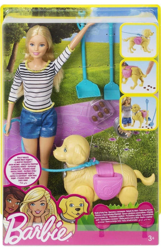 Barbie Walk & Potty Pup Doll – Interactive Dog Walking Set