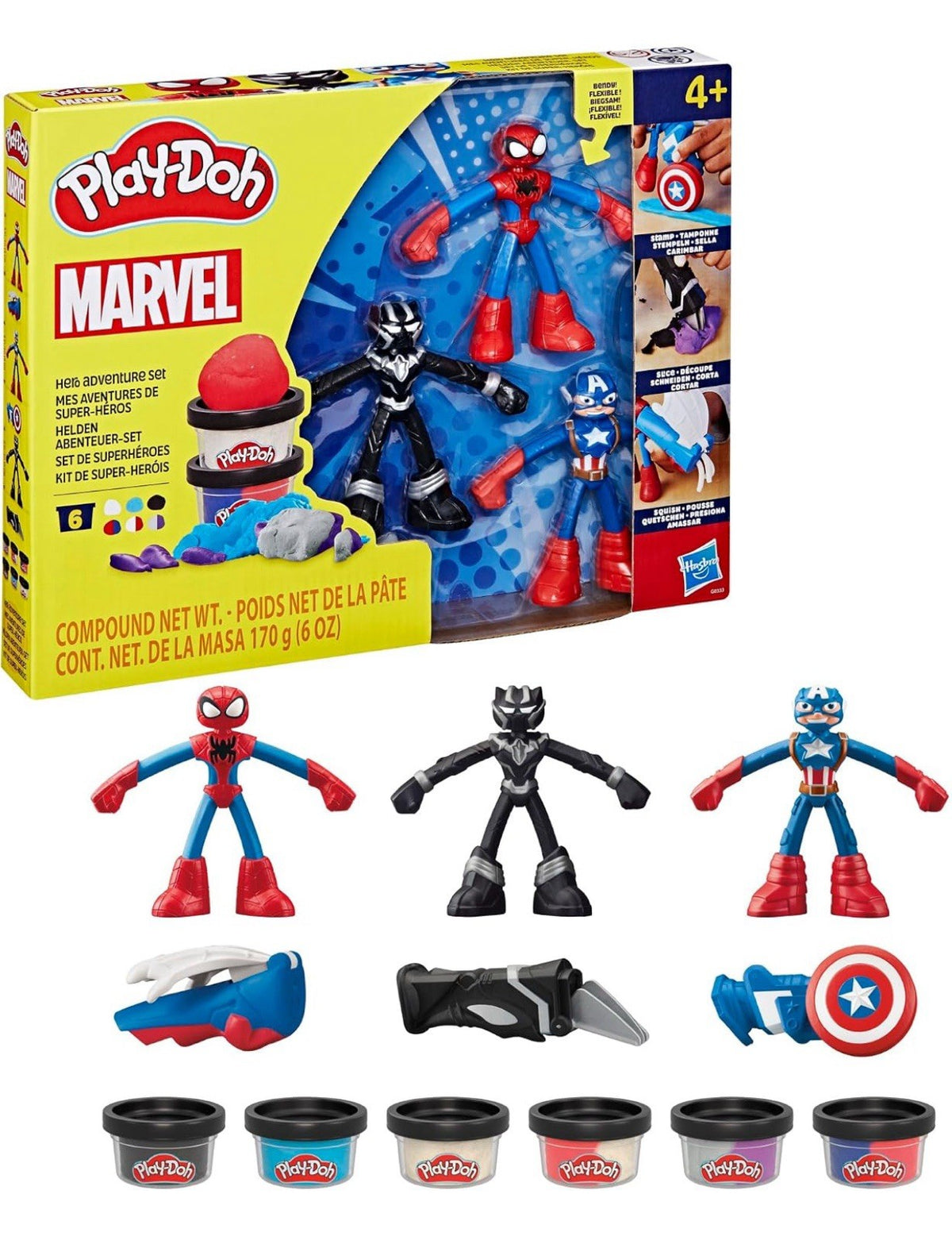 Play-Doh Marvel Hero Adventure Playset – Captain America, Black Panther & Spider-Man