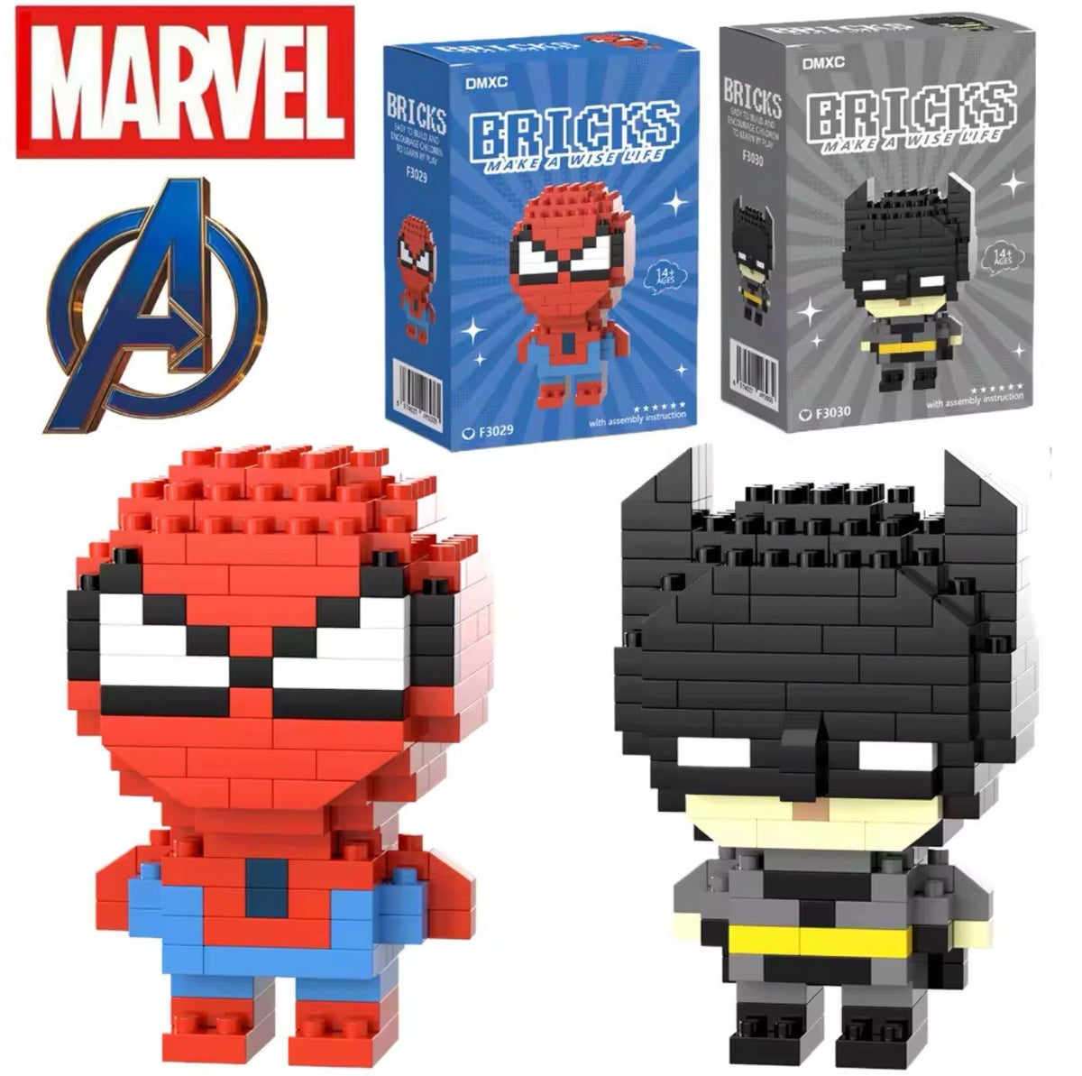 Bricks (Set of 2) Spider-Man & Batman Figure Build Set New (LEGO Compatible)