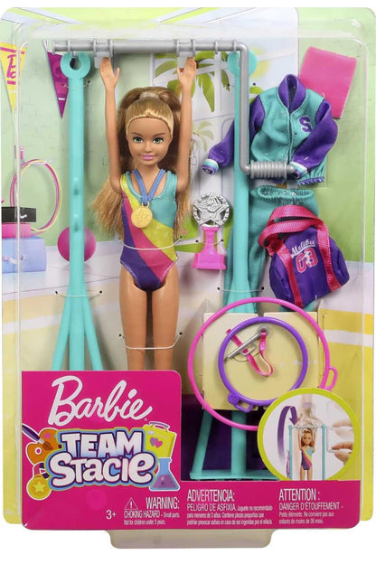 Barbie Team Stacie Gymnastics Playset | Spinning Bar & 7 Accessories
