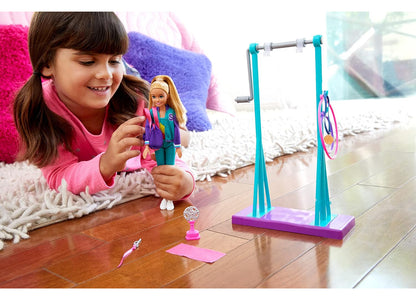 Barbie Team Stacie Gymnastics Playset | Spinning Bar & 7 Accessories