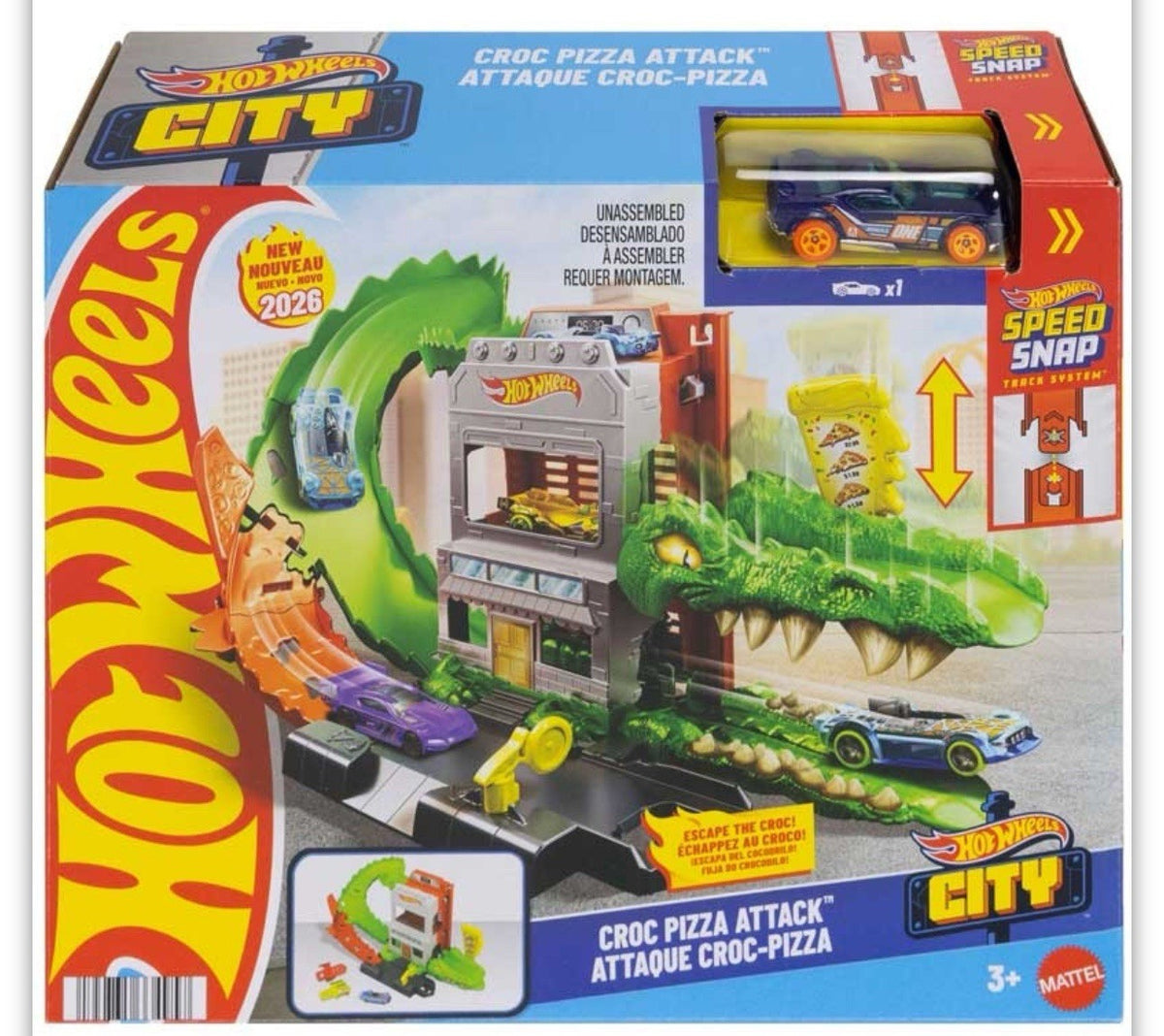 Hot Wheels City Croc Pizza Attack Playset – Includes 1:64 Car, Ages 3+