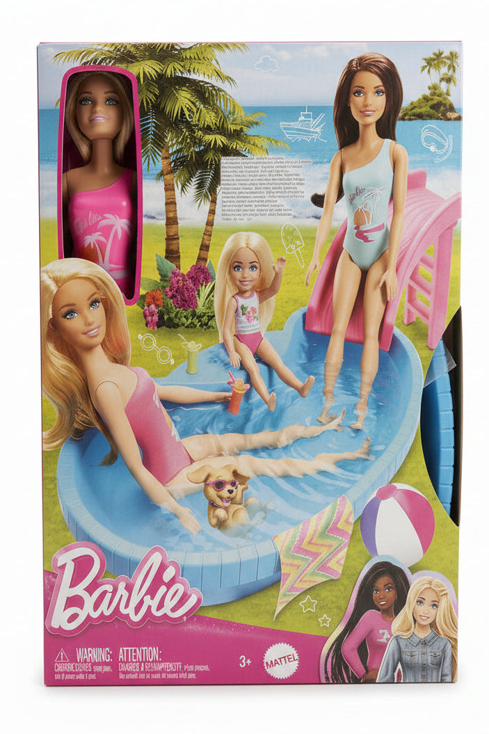 Barbie Pool Playset with Slide, Doll & Accessories – Ages 3+